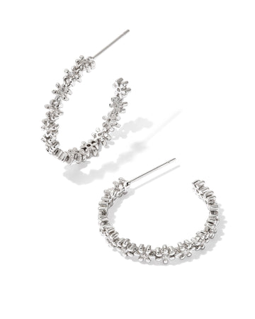 KENDRA SCOTT- Nydia Rhodium Hoop Earrings in White Crystal